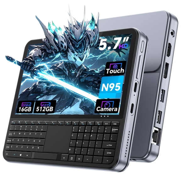 Mini PC Laptop 5.7" Touchscreen Handheld Computer Window 11 Pro,intel N95 up to 3.4GHz,16GB RAM 512GB SSD,Backlit Keyboard,HDMI 2.1 DP