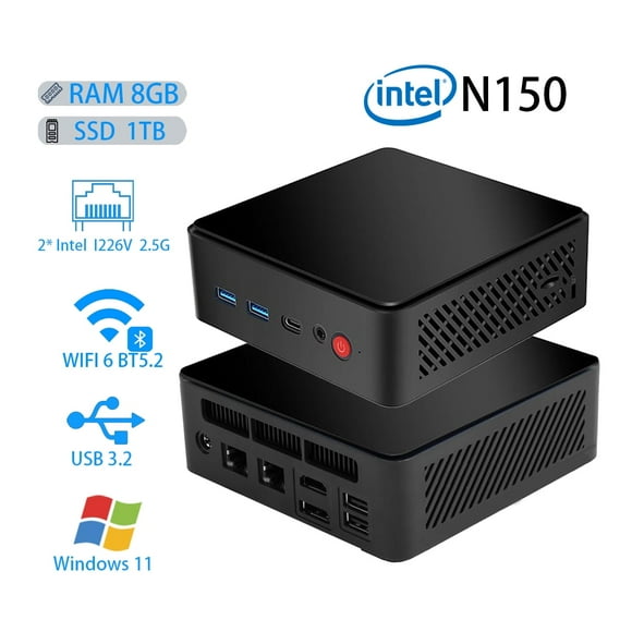 Mini PC NAS,Intel Alder Lake N150 ,Desktop Computer,8G DDR5 4200Mhz, 1TB CCD EMMC M.2 NVMe 2280 Slots, Network Attached Storage, NucBox LM08