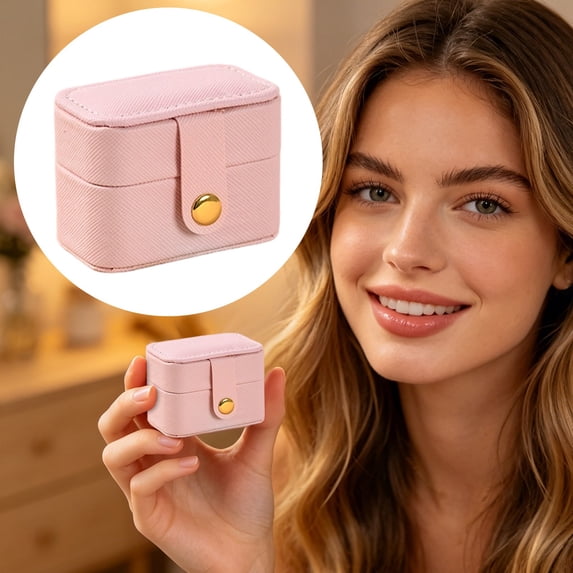 Mini PU Leather Travel Jewelry Box, Wedding Ring Boxes for Ceremony, Portable Ring Earring Storage Case, Small Snap Closure Jewelry Organizer, Soft Tiny Travel Jewelry Holder 1Pcs