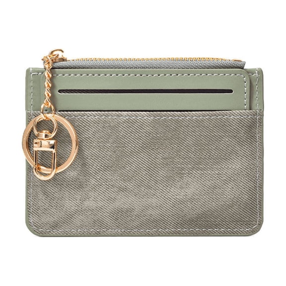 Mini PU Leather Wallets Zipper Card Holder Portable Small Solid Color Wallet Coin Purse with Keychain Thin Business Card Clip