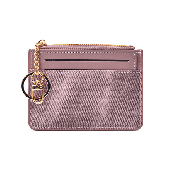 Mini PU Leather Wallets Zipper Card Holder Portable Small Solid Color Wallet Coin Purse with Keychain Thin Business Card Clip