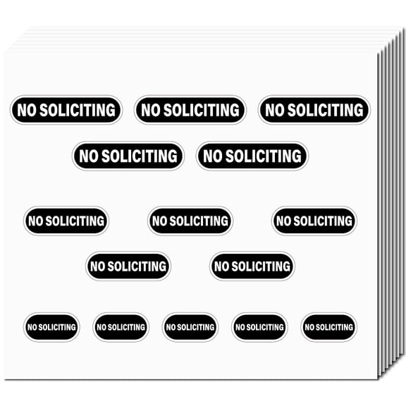 Mini PVC Coated Self Adhesive NO SOLICITING Warning Stickers Waterproof Caution Sign Safety Sign Decals Word 145x166mm 8 sheets/set for DIY
