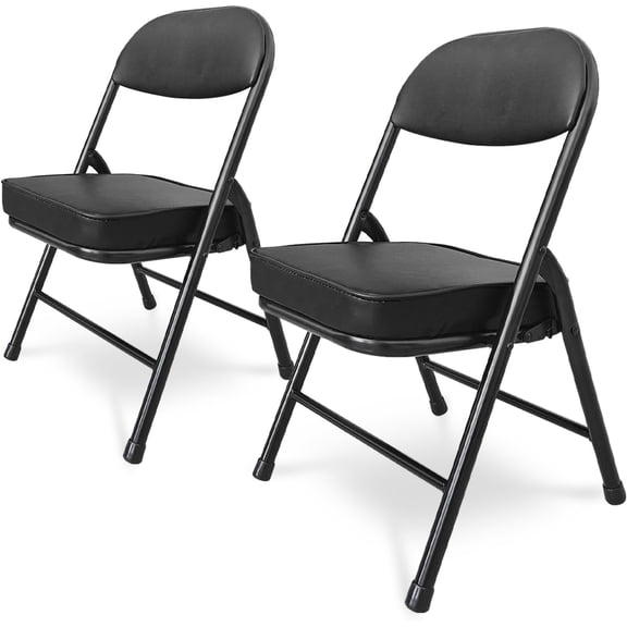 Mini Padded Folding Chairs, Garage Stool, Portable Camping Chair with Cushion, Lightweight Lawn Chair, for Outdoor Sports Events, Patio, Fishing, Hiking, Hunting, Picnic, Beach (Black 2 Pack)