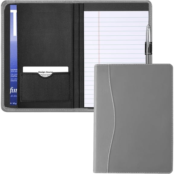 Mini Padfolio/Junior Portfolio Folder Case, Business A5 Binder Organizer Notepad for Men Women, 5 x 8 Writing Pad Included, Gray
