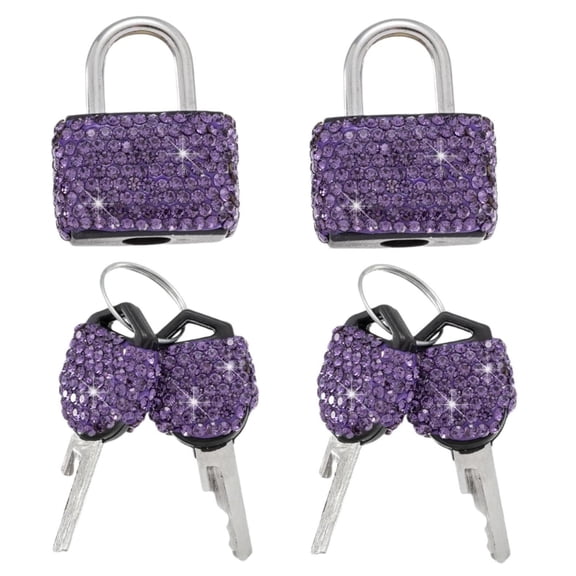 Mini Padlock with Keys 2 Pc Purple, Metal Small Locks, Diamond Bling Luggage Padlock for Suitcase Locker, Bling Tiny Lock for Gift Storage Box Jewelry Case & Backpack Decor, Topboutique