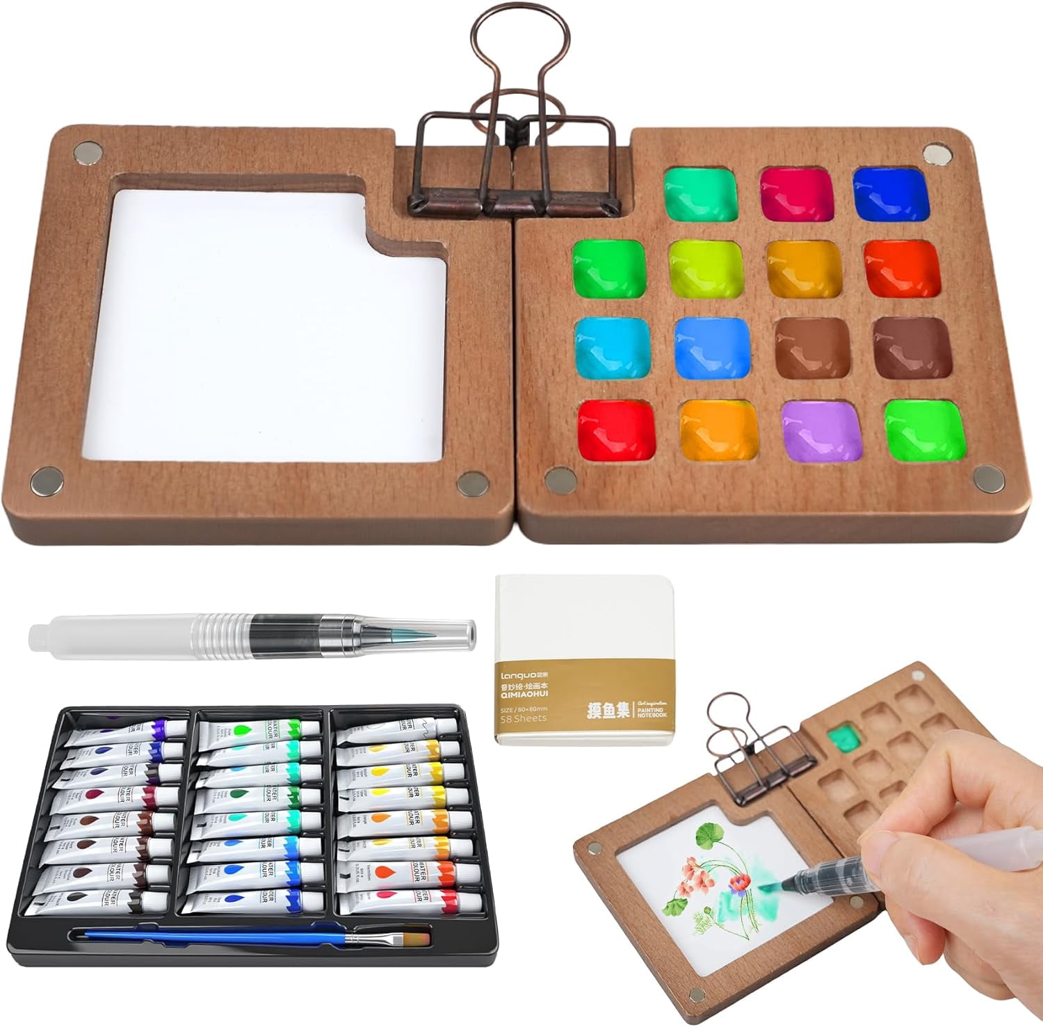 Mini Paint Palette Travel Kit,Mini Travel Watercolor Palette Set,Pocket ...