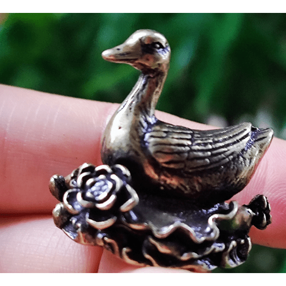 Mini Pair Mandarin Duck Statue,Copper Yuan Yang Love Birds Figurine, Home Office Decor for Romance and Love, Romantic Gift for Wedding fs205