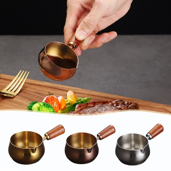 Mini Pan with Wooden Handle, 60ml-180ml Reusable Stainless Steel Milk Warmer, Chocolate Melting Pot for Kitchen Use Akmoler | B
