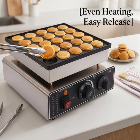 Mini Pancake Maker 110V 25 Holes Non-Stick, Non-Stick Electric Poffertjes Maker Easy Clean Stainless Steel, Dutch Pancake Machine Adjustable Temp & Timer for Coffee Shop Party Bar