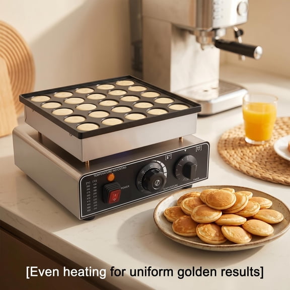 Mini Pancake Maker 25 Holes 8.8 lbs Lightweight, Electric Waffle Maker 1000W Fast Heating, Dutch Pancake Baker Non-Stick Surface for Breakfast Coffee Shop Party.