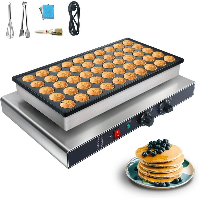 Mini Pancakes Maker, 50PCS Arepa Maker 1700W 1.8 Inches Mini Pie Maker  Stainless Steel Electric Baker Machine Nonstick Poffertjes Pan for Home  Kitchen Restaurant Snack Bar (US plug 110V) 