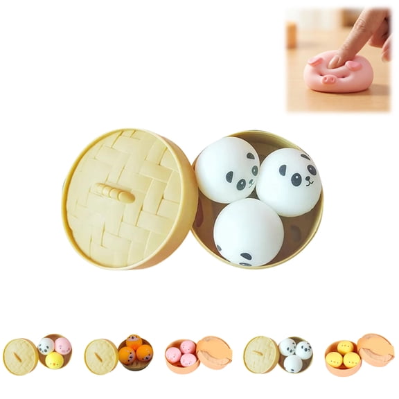 Mini Panda Dumpling Squishy, Mystery Squishy Dumpling Box, Fidget Toys Adults & Teens, Easter Basket Stuffers, Stocking Stuffers, Sensory Stress Ball Squeeze Toys for Stress Relief (3PCS Panda)