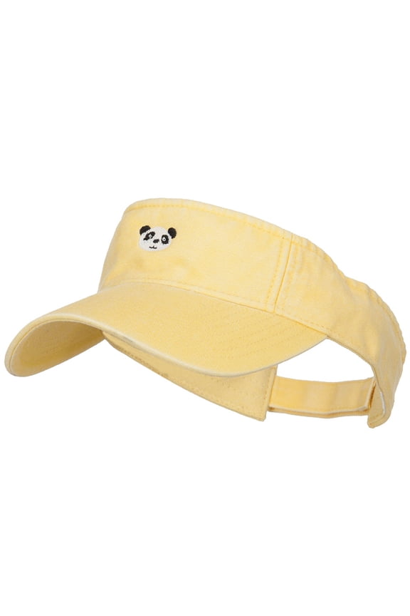 Mini Panda Embroidered Cotton Washed Visor - Lemon Yellow OSFM