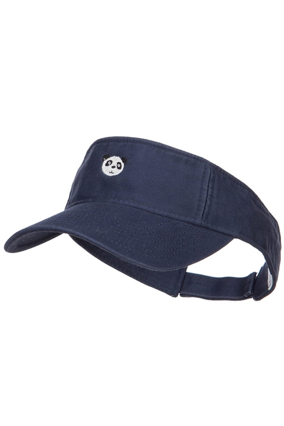 Mini Panda Embroidered Cotton Washed Visor - Navy OSFM