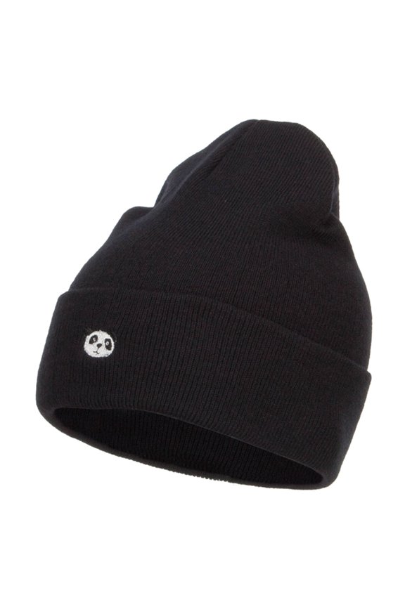 Mini Panda Embroidered Long Beanie - Black OSFM