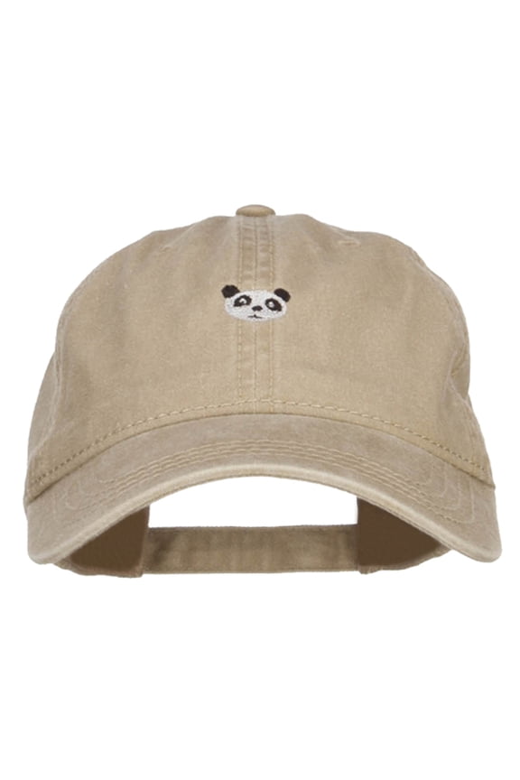 Mini Panda Embroidered Washed Cap - Khaki OSFM