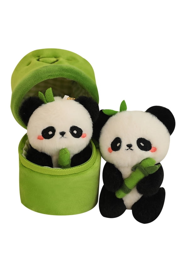 Panda in Bamboo Tube Pendant Mini Plush Panda Keychain Soft Stuffed Animal Charm for Backpack Bag Hanging Decor Gift for Girlfriend