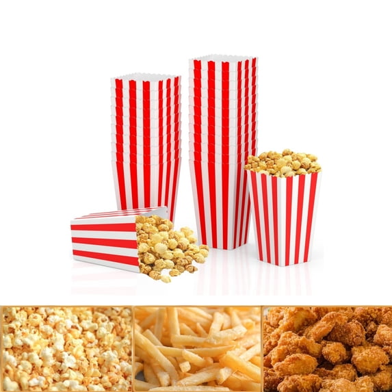Mini Paper Popcorn Box,36Pack Flat Bottom Paper Popcorn Food Containers,Mini Stripes Boxes,QZS Movie Night Supplies for Home,Party