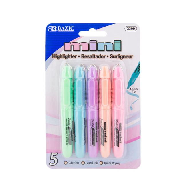 Mini Pastel Highlighter with Cap Clip, Assorted Color - Pack of 5