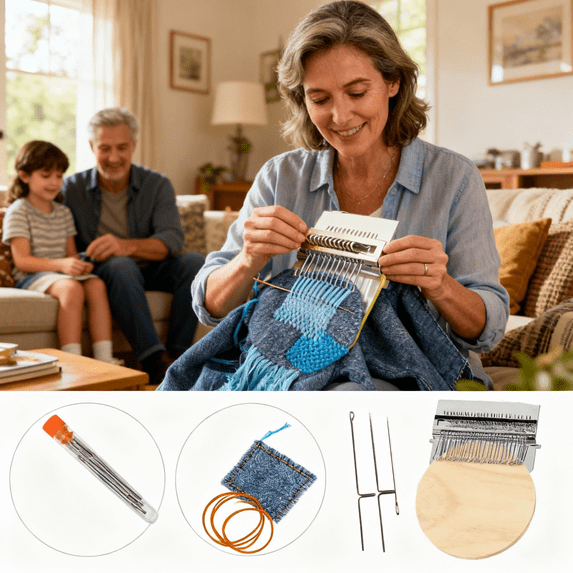 Mini Patchmaker Loom, Portable Weaving Tool Set, DIY Darning Loom for Quick Fabric Repairs, Ideal Kit for Beginners and Sewing Projects(21 Hooks)