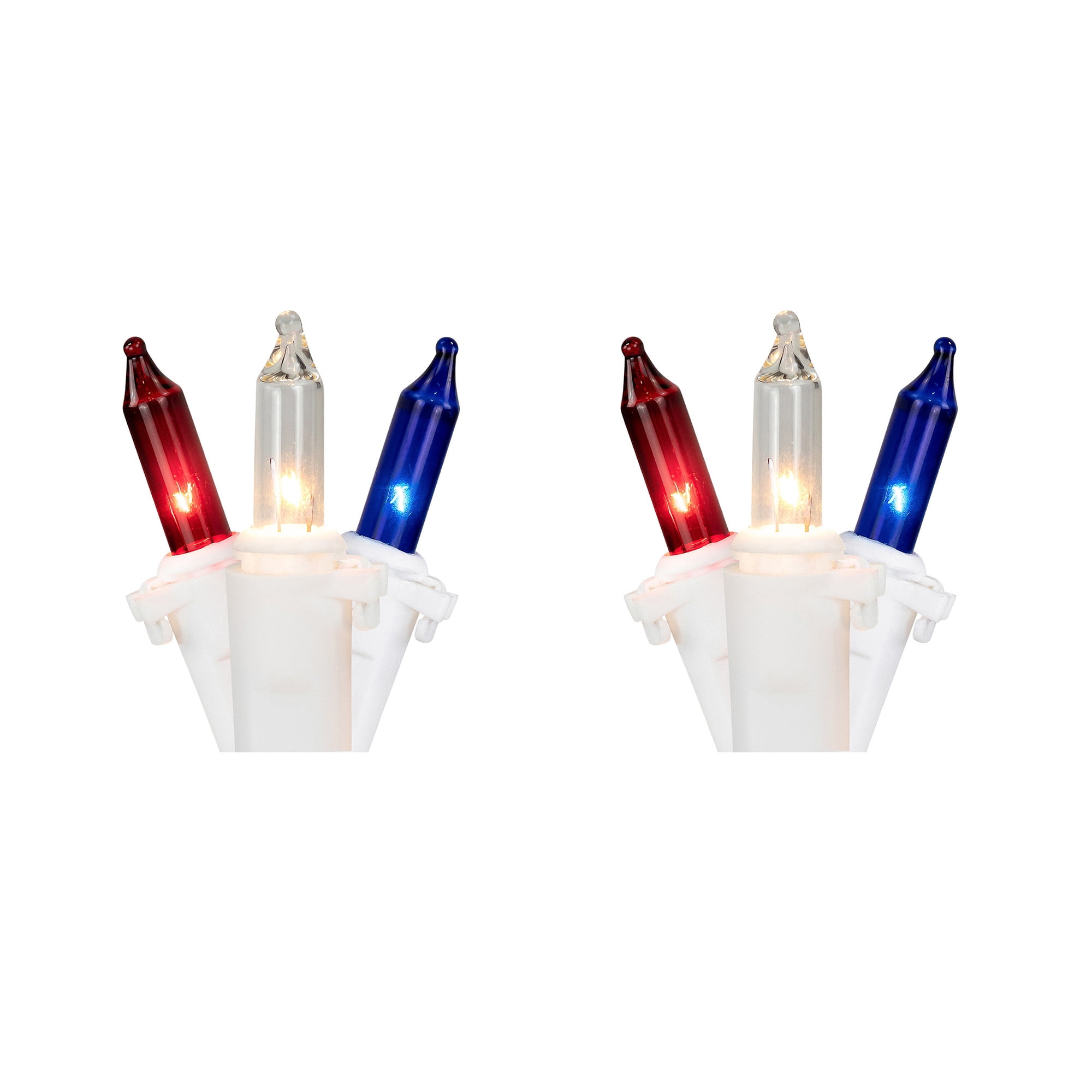 Mini Patriotic Christmas Light Set - Red Clear and Blue - 20' White Wire - 200ct
