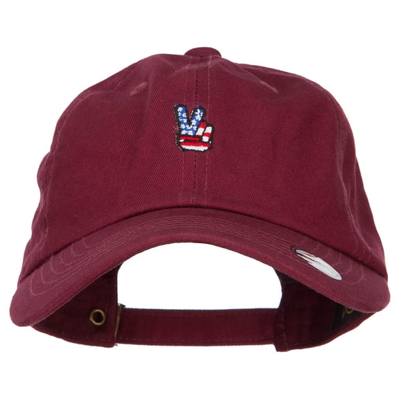 Mini Patriotic Peace Hand Embroidered Unconstructed Cap - Wine OSFM