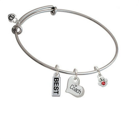 Mini Paw with Red Crystal Coach Heart Expandable Bangle Bracelet