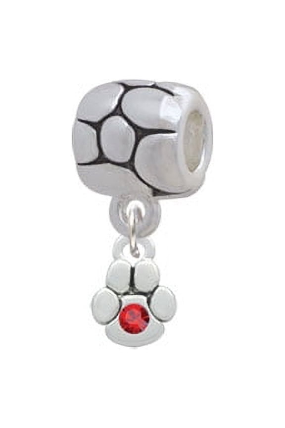 Mini Paw with Red Crystal - Pebble Charm Bead