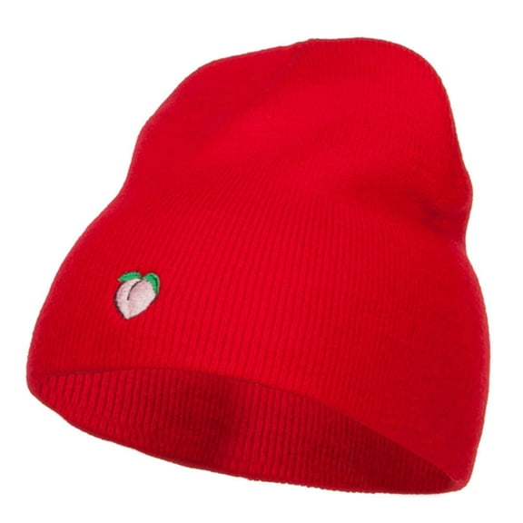 Mini Peach Embroidered Short Beanie - Red OSFM