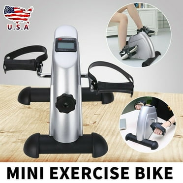 Mini Pedal Exerciser Bike Home Use Hands and Feet Trainer Portable LCD Display Stationary Exercise Peddler Slim Design for Arm or Foot -Silver
