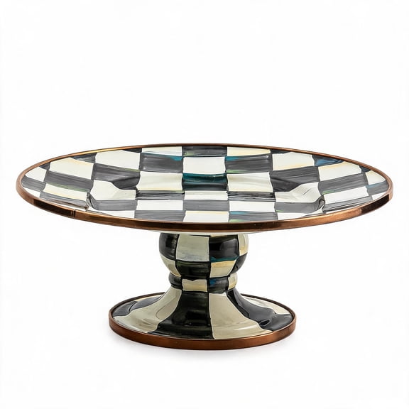 Mini Pedestal Platter with Black-and-White Check Pattern