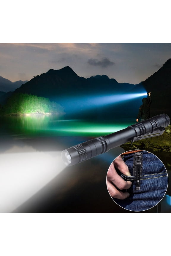 Mini Pen Shaped Flashlight, Aluminum Alloy LED Pocket Light with Clip, Super Bright AAA Battery Powered, Portable EDC Keychain Light for Gift, 4.3x0.4in