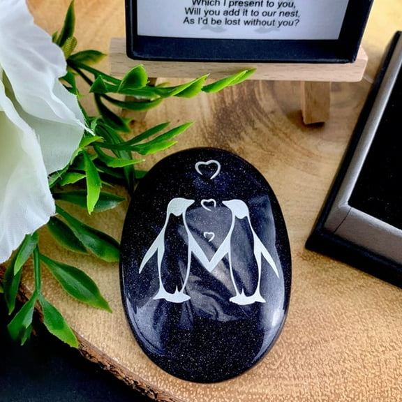 Mini Penguin Hug Positivity Pebble Stone Encouragement Gift Set With Card - Pocket Sized Emotional Support Friend Decor - Inspirational Decorative Figure Toy Animal Companion Gift Box as s