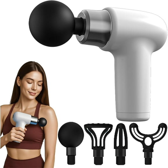Mini Percussion Massage Gun, Portable Deep Tissue Muscle Massager with 4 Heads & 6 Speeds for Full Body Relaxation, USB-C Rechargeable