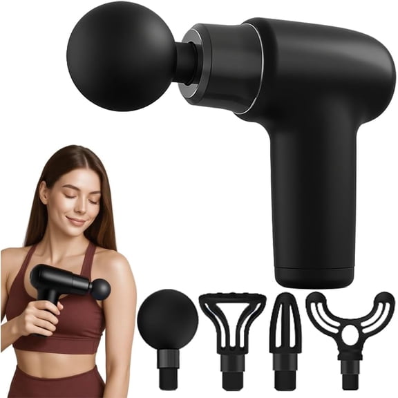 Mini Percussion Massage Gun, Portable Deep Tissue Muscle Massager with 4 Heads & 6 Speeds for Full Body Relaxation, USB-C Rechargeable