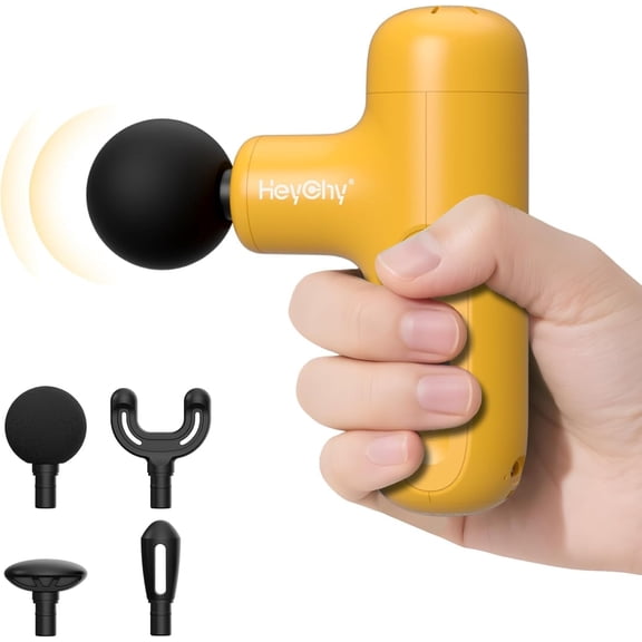 Mini Percussion Massage Gun for Deep Tissue Relief with 4 Attachments Quiet Portable Design for Home Gym or Office Yellow