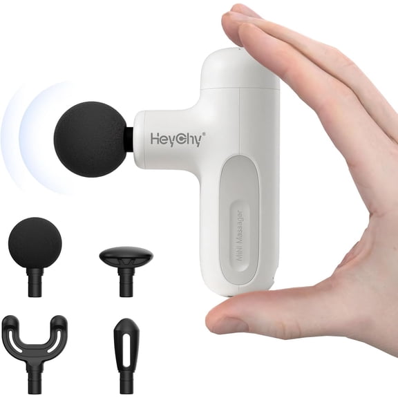 Mini Percussion Massage Gun for Deep Tissue Relief with 4 Attachments Travel Size Quiet Operation White