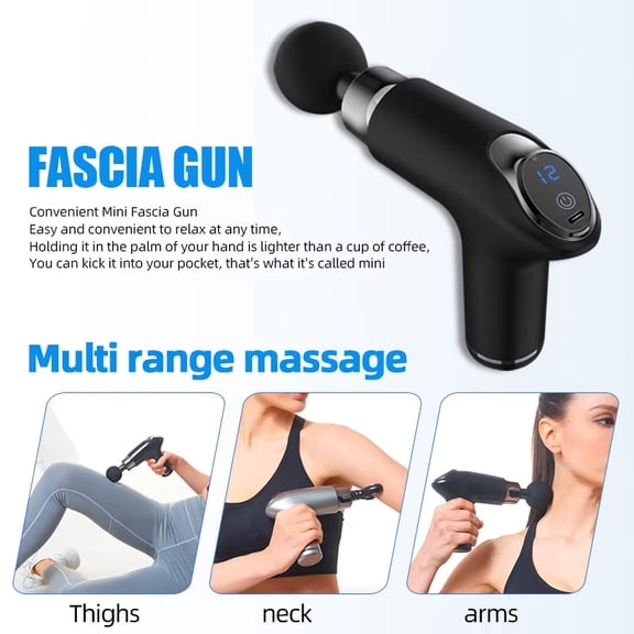 Mini Percussion Massager Cordless Portable Muscle Massager with 4 Heads, Smart Variable Speed, USB Rechargeable, Compact Full Body Relaxation for Home, Office & Travel,Black