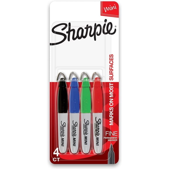 Mini Permanent Markers, Fine Point, Assorted Colors, 4 Count