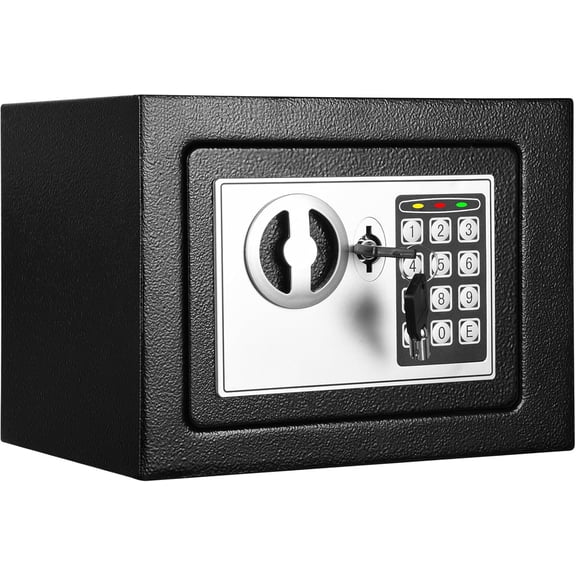 Mini Personal Safe Box 0.4 Cu Ft- Steel Digital Safe with Key Combination Lock Box, Wall Cabinet Safety Box for Office Dorm