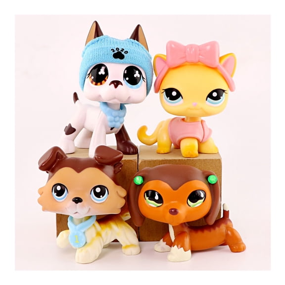 Mini Pet Shop 4pcs Little Pets Collie #58 Dachshund #675 Great Dane #577 Shorthair Cat #339