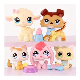 Figurine Littlest Pet Shop (LPS) #186 - Agneau Crème Avec Noeud Rose - Occasion