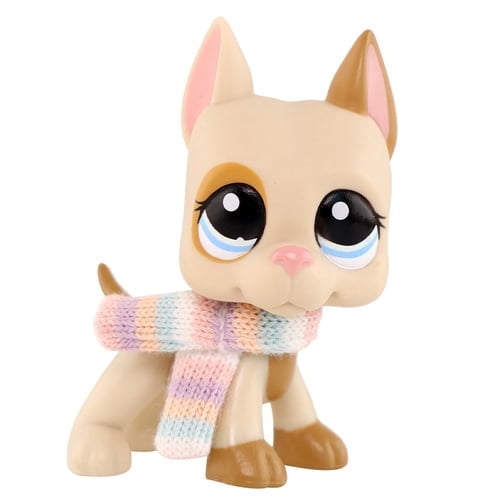 Mini Pet Shop Great Dane #1647 with Scarf Accessory,Collectible Little Animal Figurine Toys