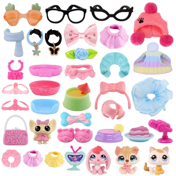 Mini Pet Shop Random 3pcs Toys and Accessories,Clothes Collar Bow Skirt Hat Scarf Food Set Compatible with lps Pets Toys