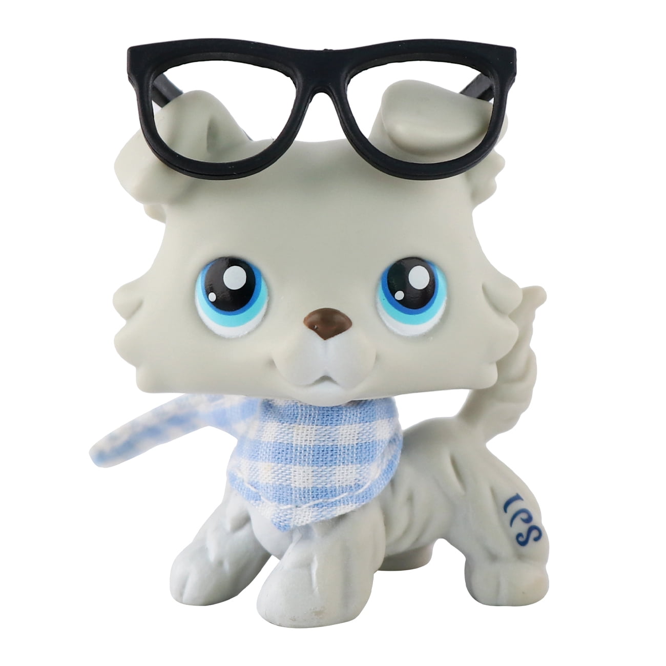 Mini Pet Shop lps Grey Collie #363 with Black Glasses Bandana Cool