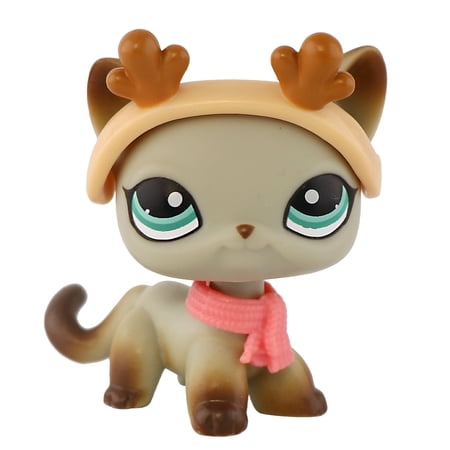 Mini Pet Shop lps Grey Shorthair Cat #391 with Scarf Antler Accessories Collectable Cute Toys Kids Gift