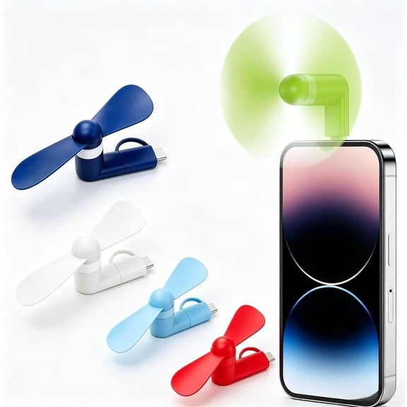 Mini Phone Fan Type C, 2-Pack Random Color 2-in-1 Cooling Fan for Smartphone Tablet, Portable Powerful Summer Accessories, Plug-in Fan for Gaming Video Streaming, Colorful Cell Phone Fan