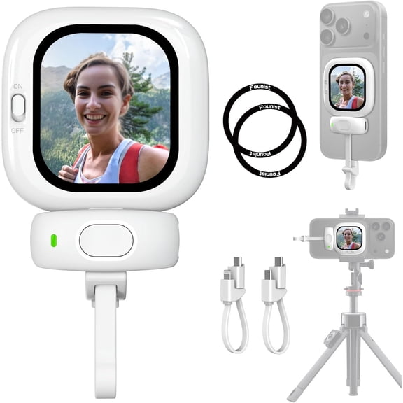 Mini Phone Vlog Selfie Monitor with Clip Mount, Back Camera Holder for iPhone TikTok Live Streaming & Selfies, Smartphone Vlogging Accessory
