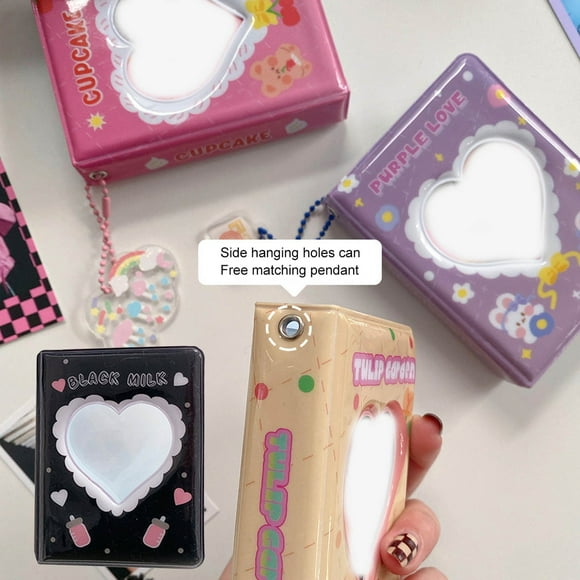 Mini Photo Album E - Mini 3 Inch Album for Camera Photo Card Support Book for Kpop Hollow Photo Card Folder with Love Photo Card Case 32 Pockets - Album*1