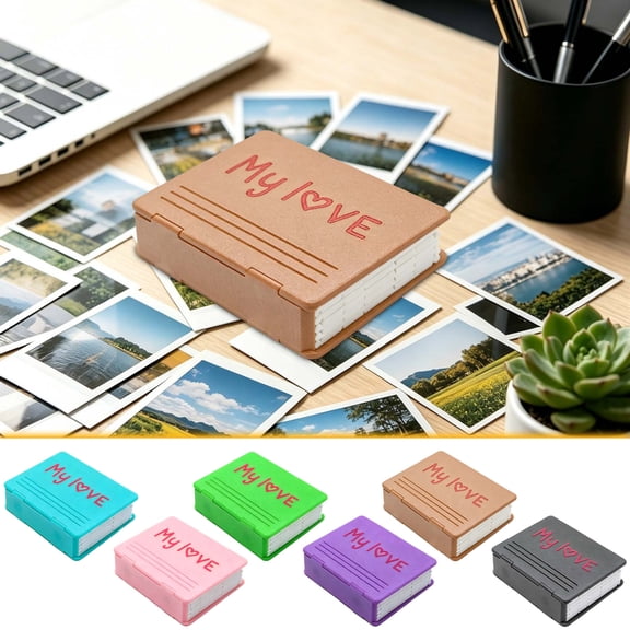Mini Photo Album Folding Photo Storage Box Organizer • My Love Print • Portable Photo Holder Fits 3 Inch Photos • Travel Keepsake Gift, Desk Display